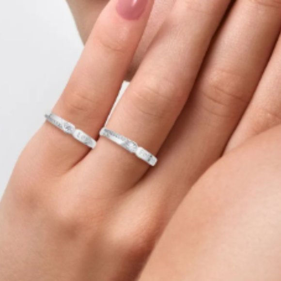 Set of 2  Moissanite Band Ring in Rhodium Over Sterling Silver